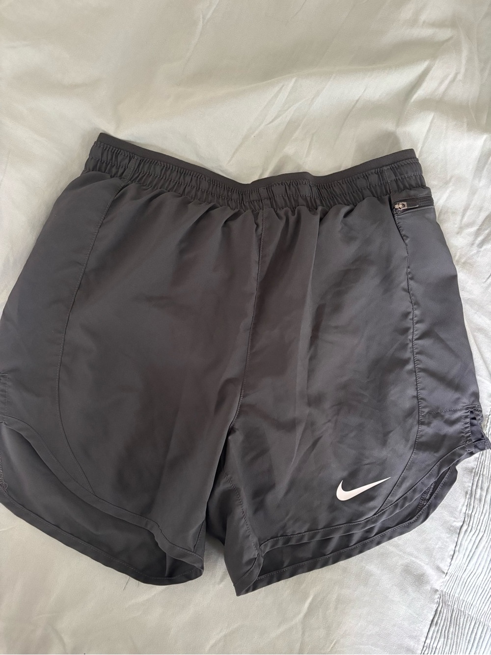 Nike Dark Gray Athletic Shorts with White Swoosh